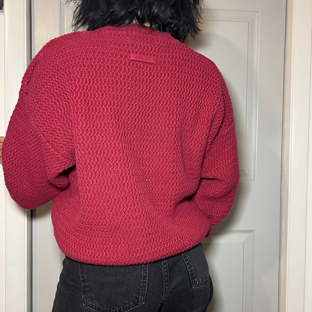Vintage 90s Red Cotton Fisherman Knit Sweater Traditional Coastal Large - Picture 5 of 11